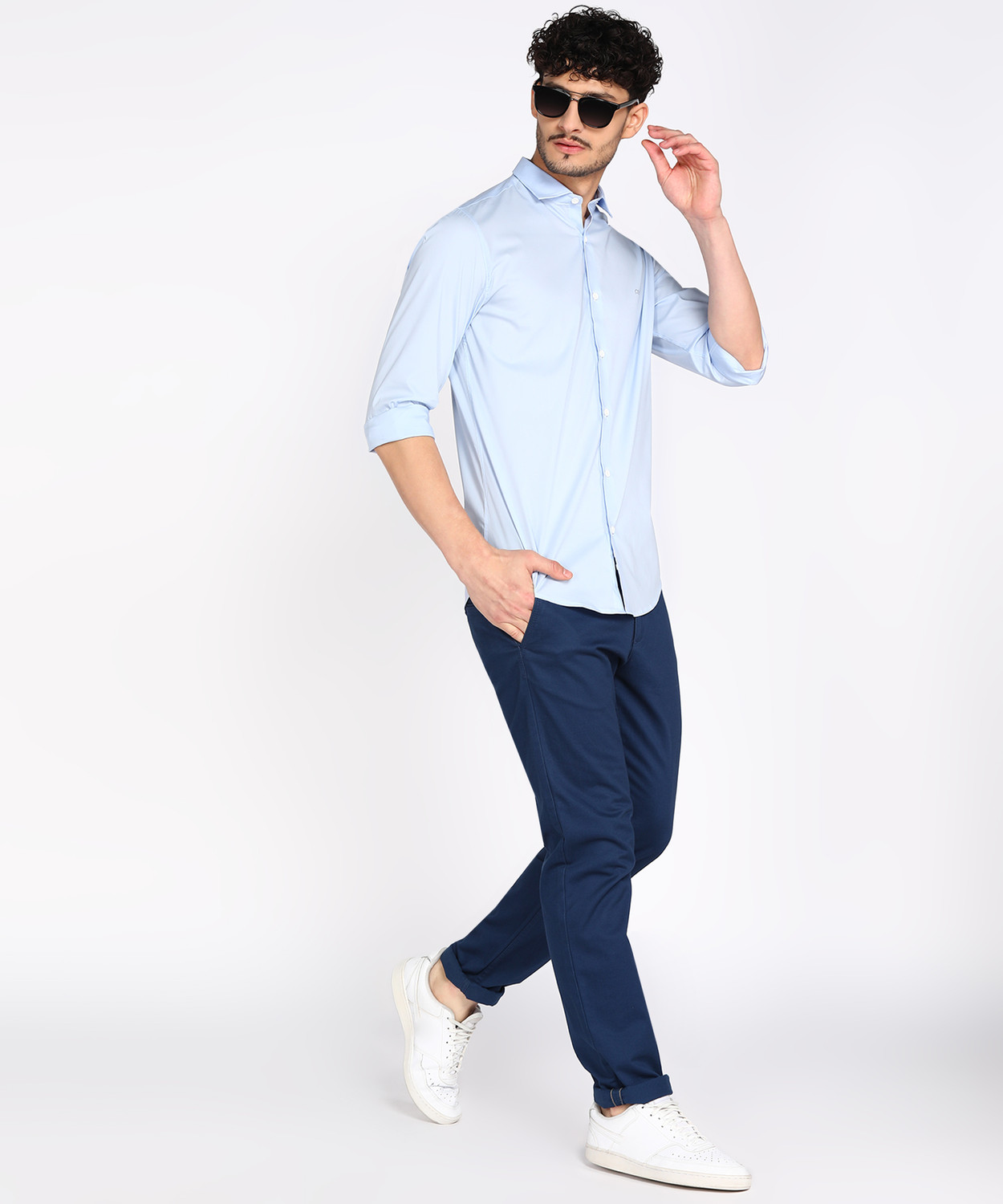 Image of PETER ENGLAND Men Solid Casual Light Blue Shirt