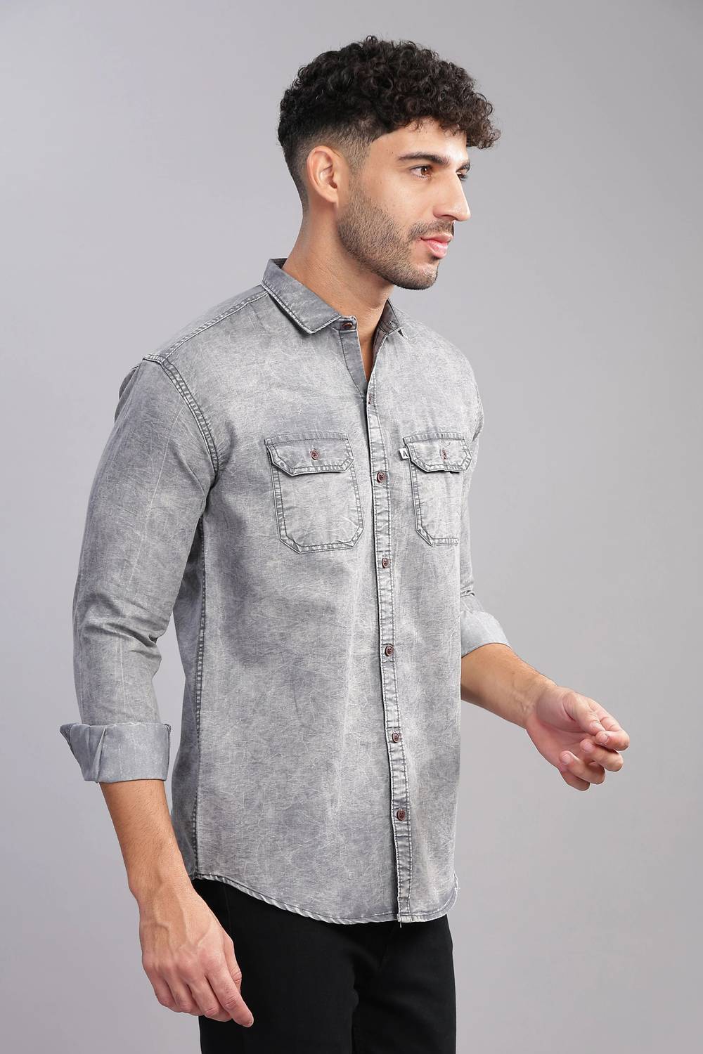AIDAN Paul Men Grey Casual Shirt - Image 3