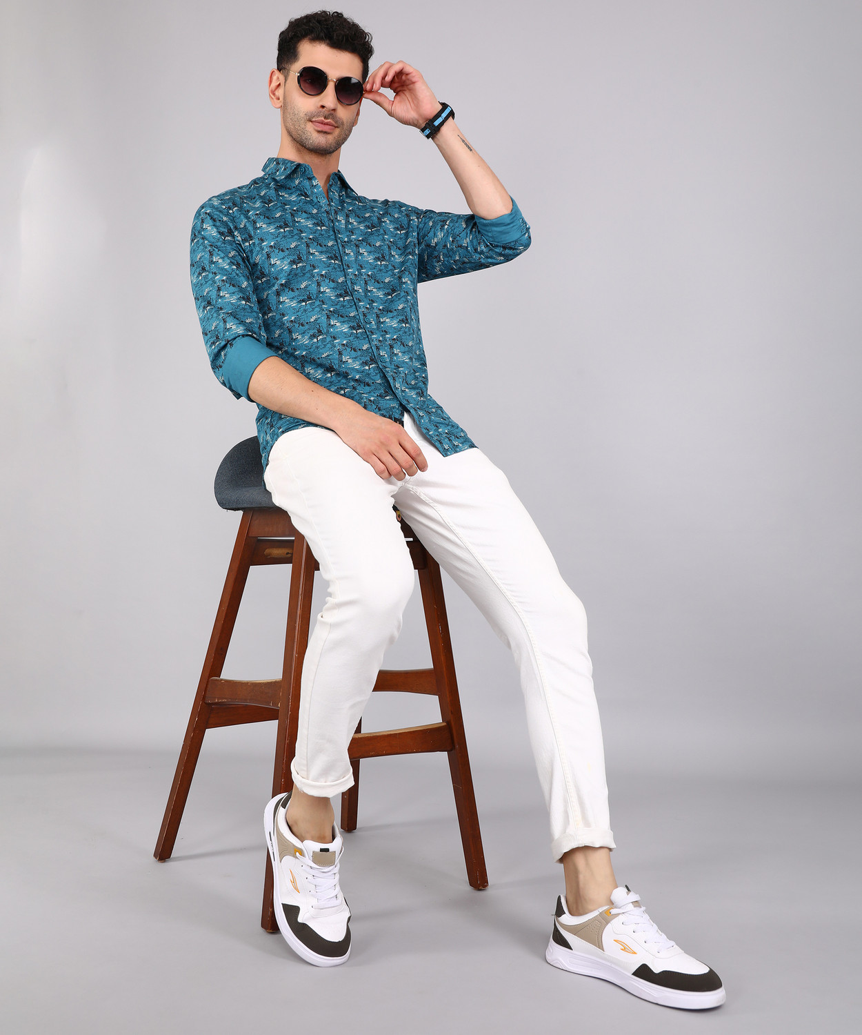 Image of BEING HUMAN Men Printed Casual Blue Shirt