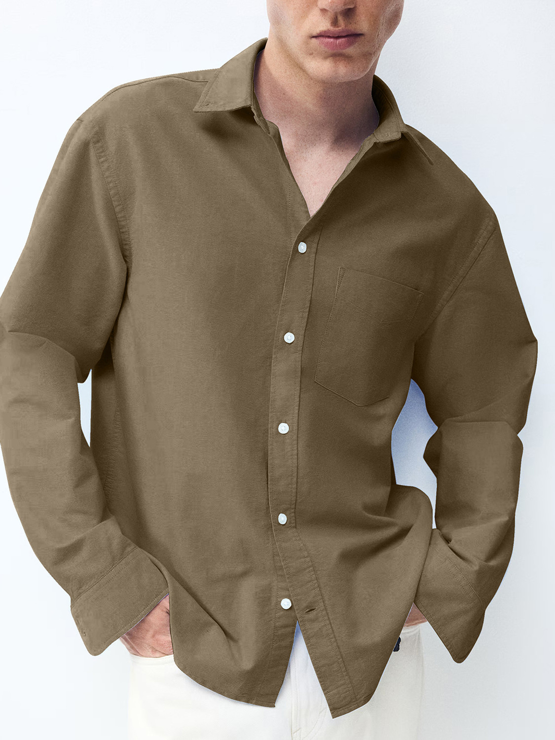 Image of METRONAUT Men Solid Casual Brown Shirt