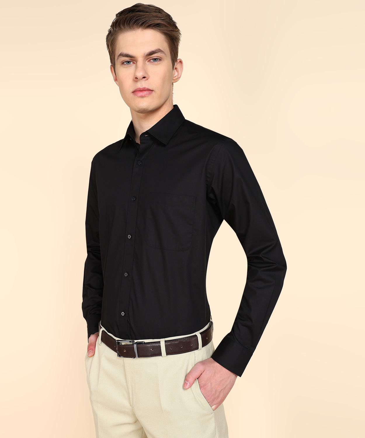 Image of Raymond Men Regular Fit Solid Cut Away Collar Formal Shirt