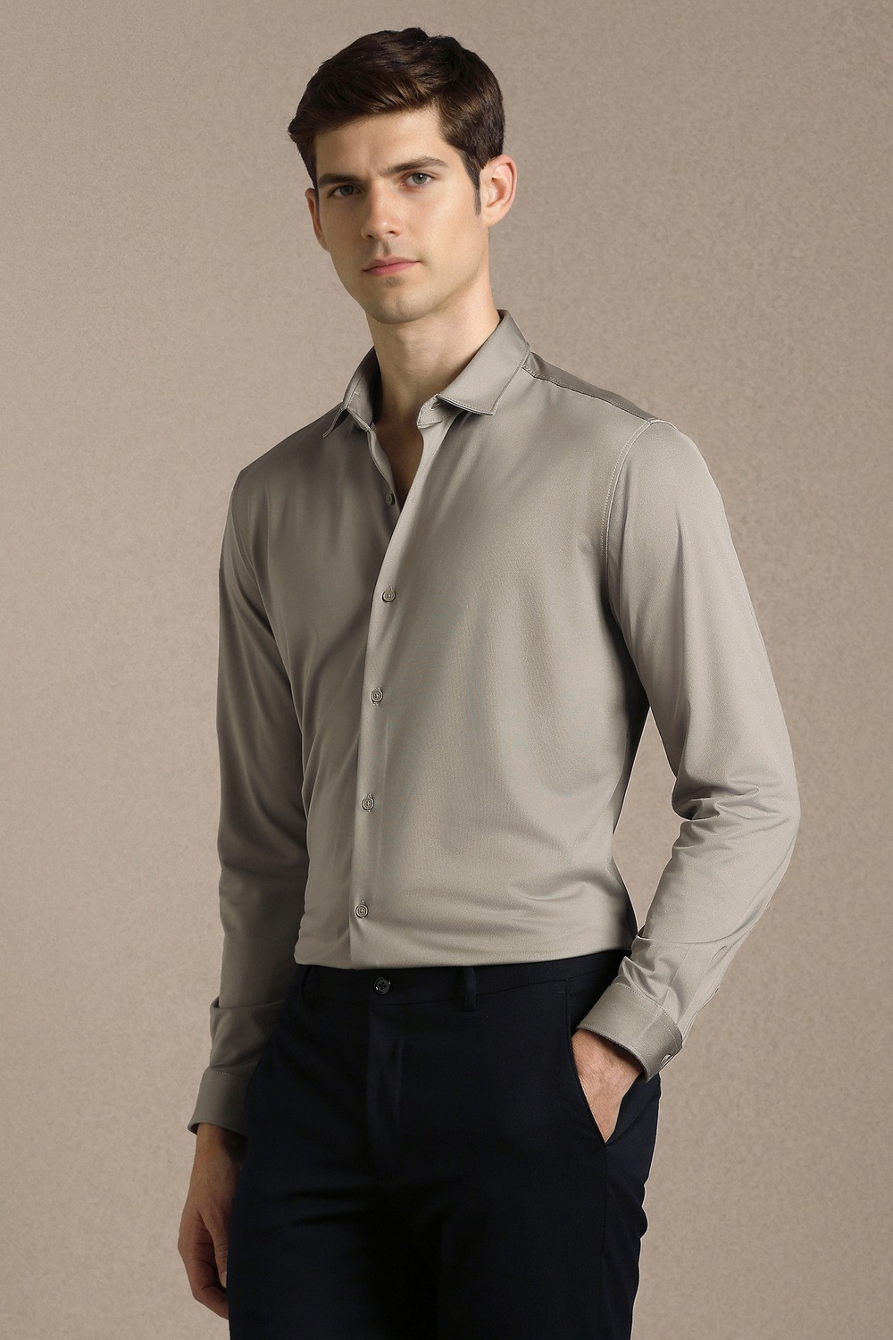 Image of LOUIS PHILIPPE Men Solid Casual Grey Shirt