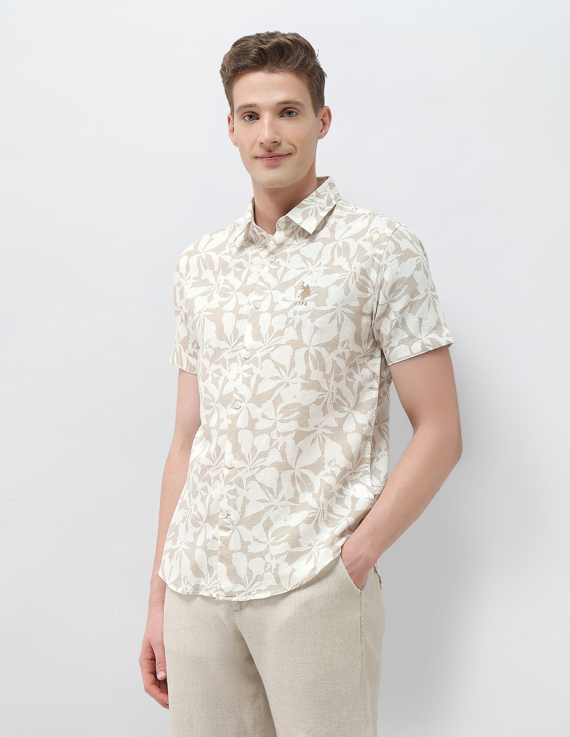 Image of U.S. Polo Assn. Denim Co. Men Regular Fit Floral Print Spread Collar Casual Shirt