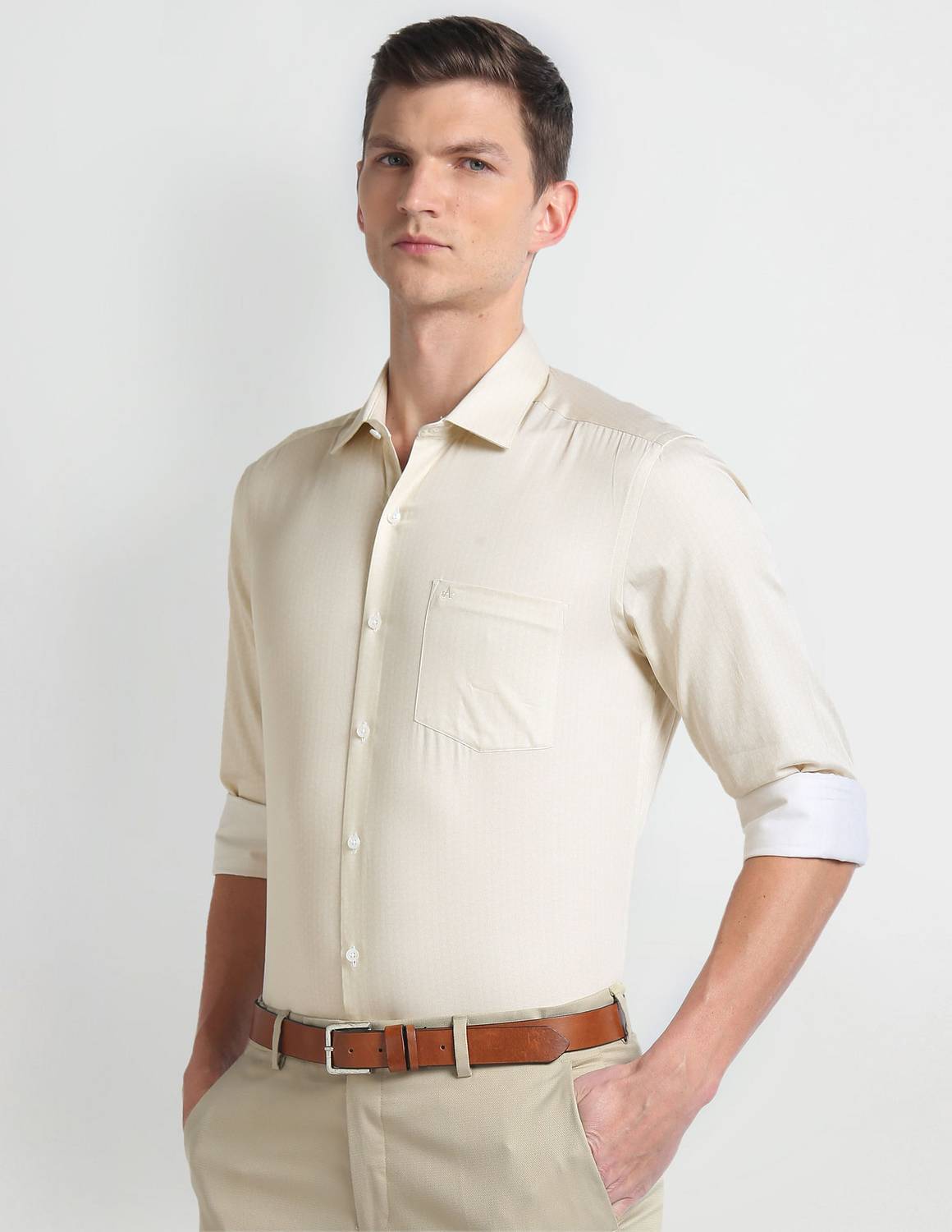 ARROW Men Solid Formal Cream Shirt