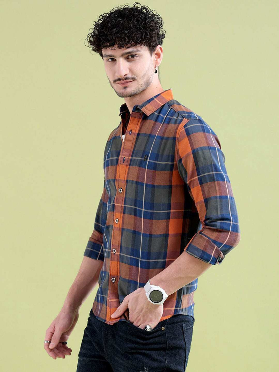 Image of The Indian Garage Co. Men Checkered Casual Blue Shirt