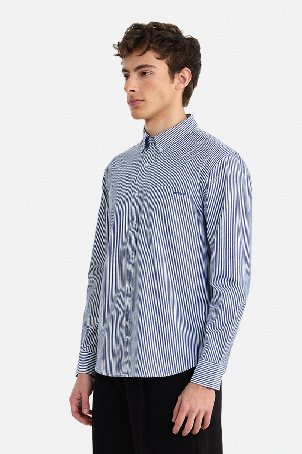 Image of Snitch Men Striped Casual Dark Blue Shirt