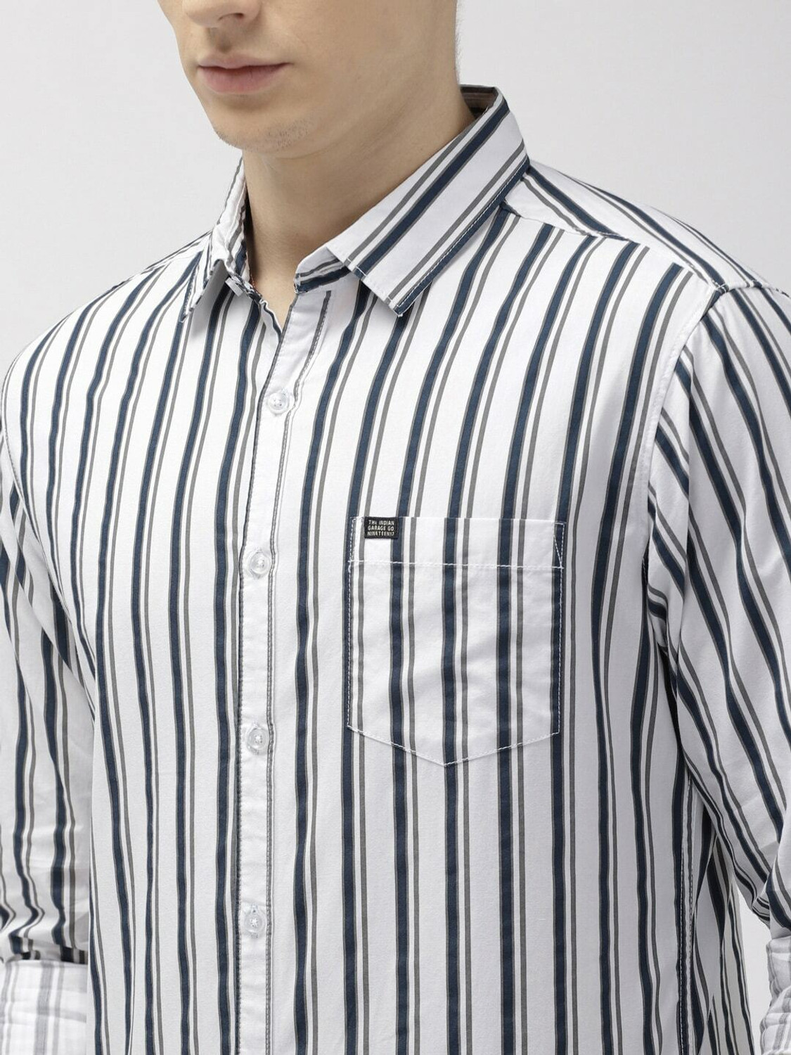 Image of The Indian Garage Co. Men Striped Casual White Shirt