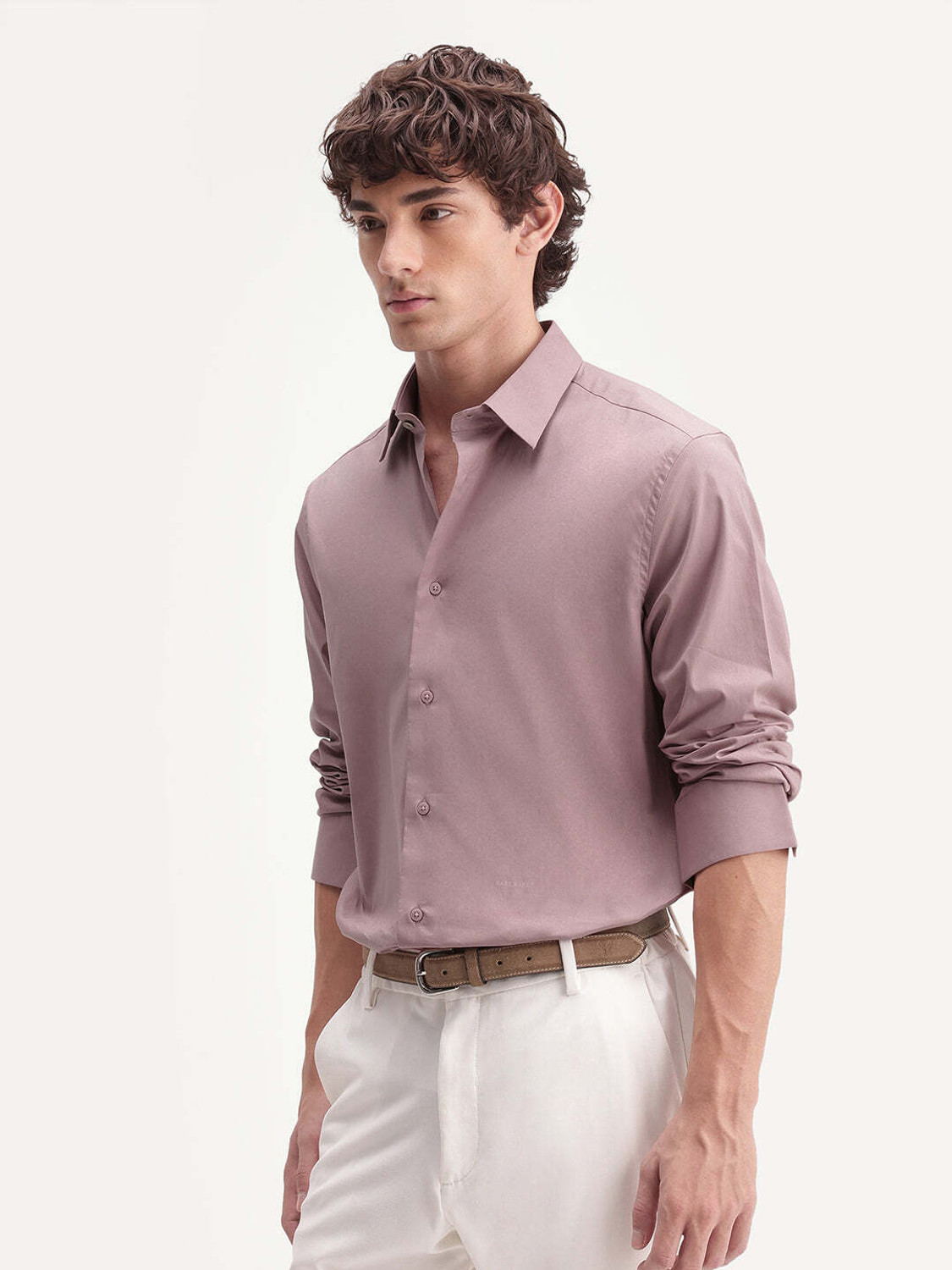 Image of RARE RABBIT Men Solid Casual Pink Shirt