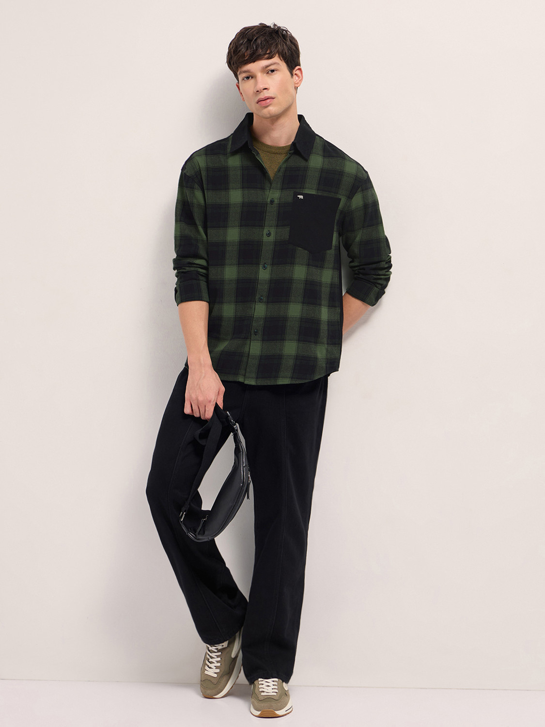 Image of THE BEAR HOUSE Men Checkered Casual Green Shirt