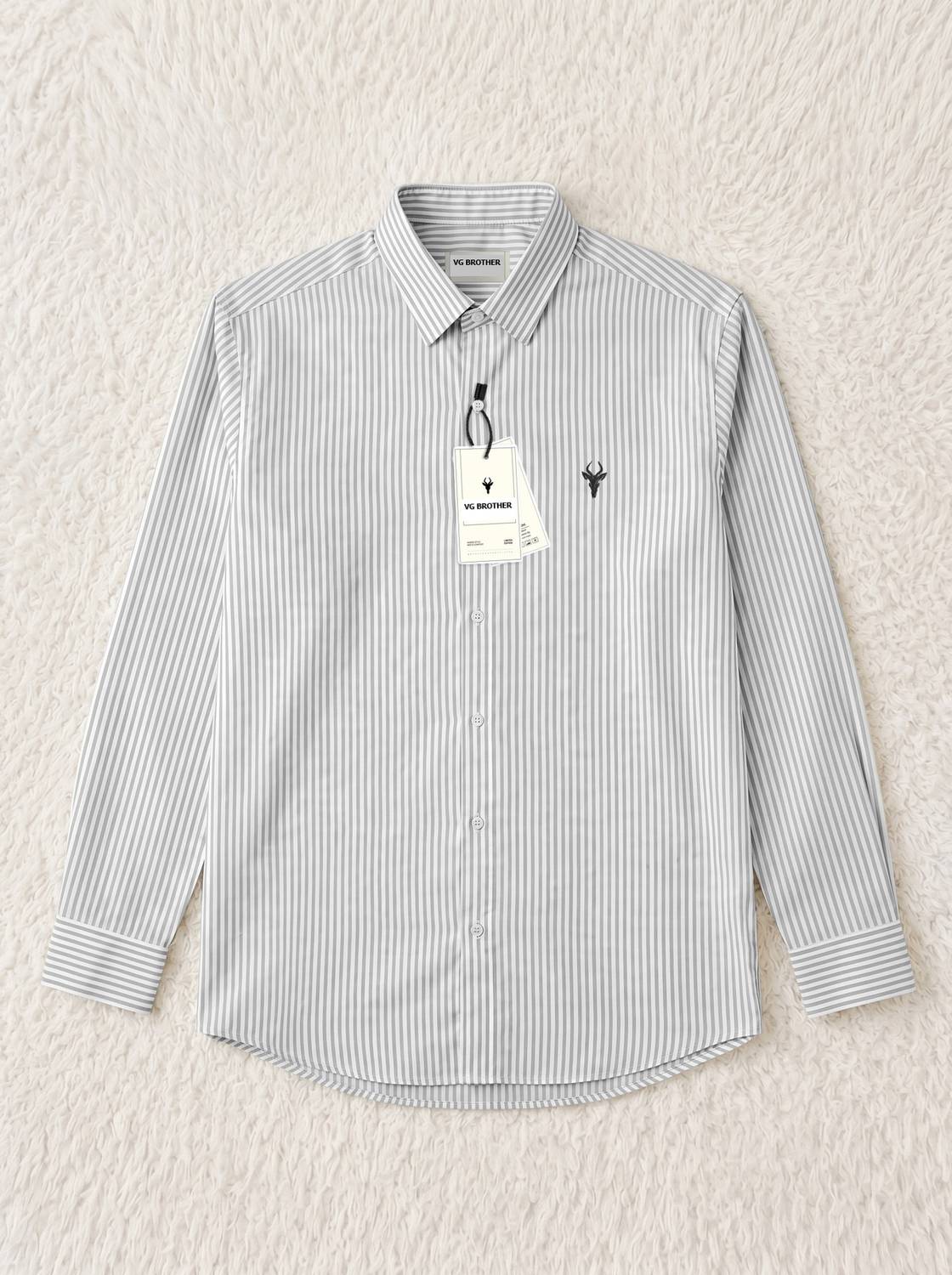 VG BROTHER Men Striped Casual Grey, White Shirt - Image 2