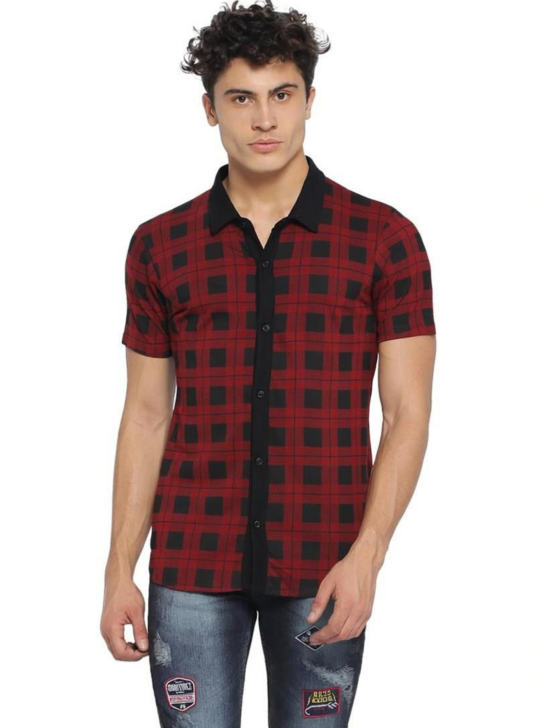 Image of CAMPUS SUTRA Men Checkered Casual Red, Black Shirt