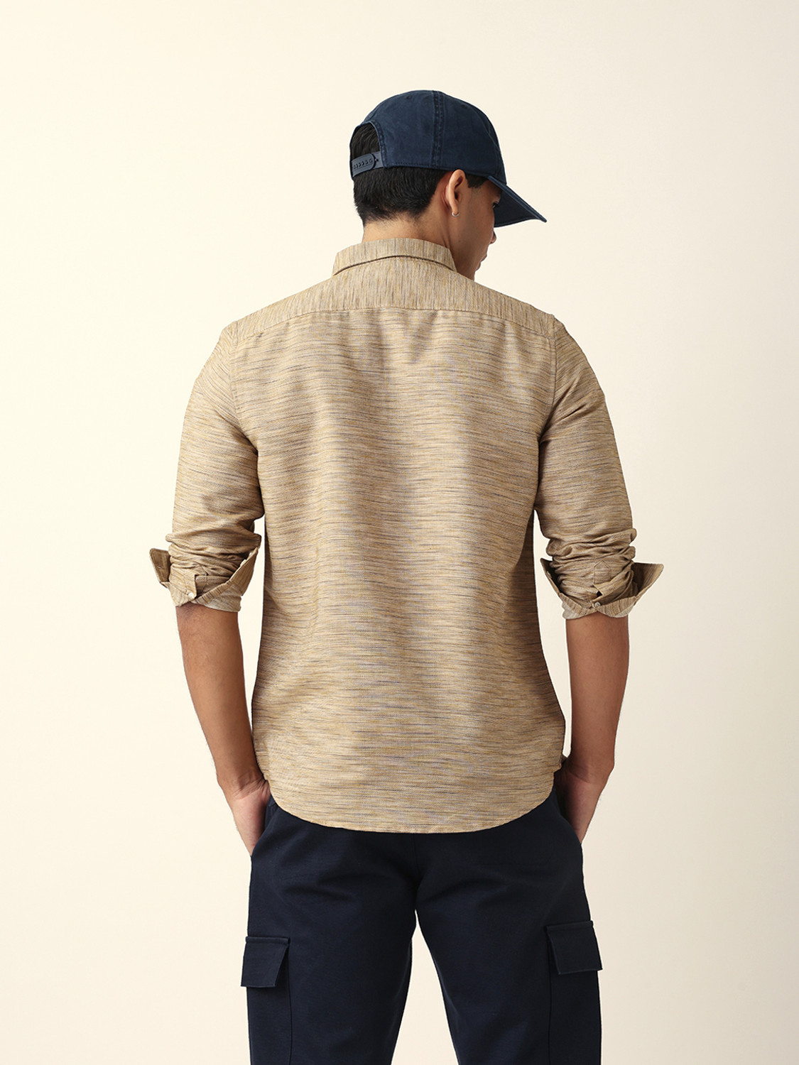 Image of THE BEAR HOUSE Men Self Design Casual Brown Shirt