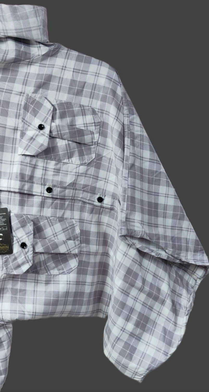 Image of MUMIN Men Checkered Casual Grey, White Shirt