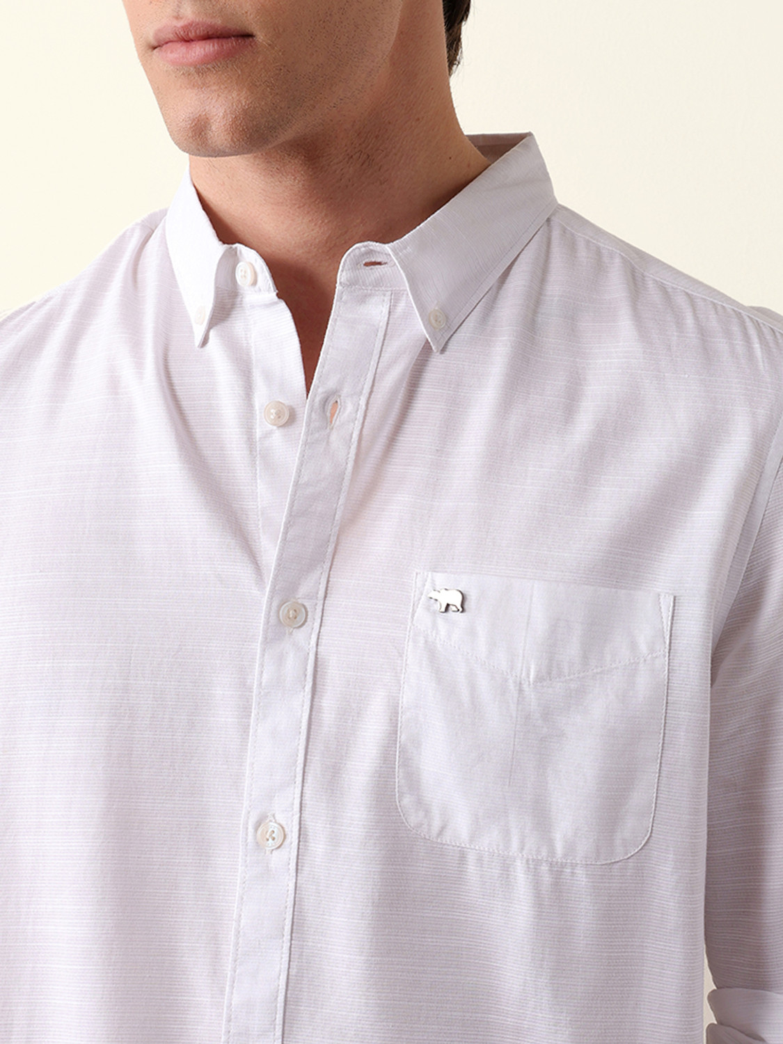 Image of THE BEAR HOUSE Men Solid Casual White Shirt