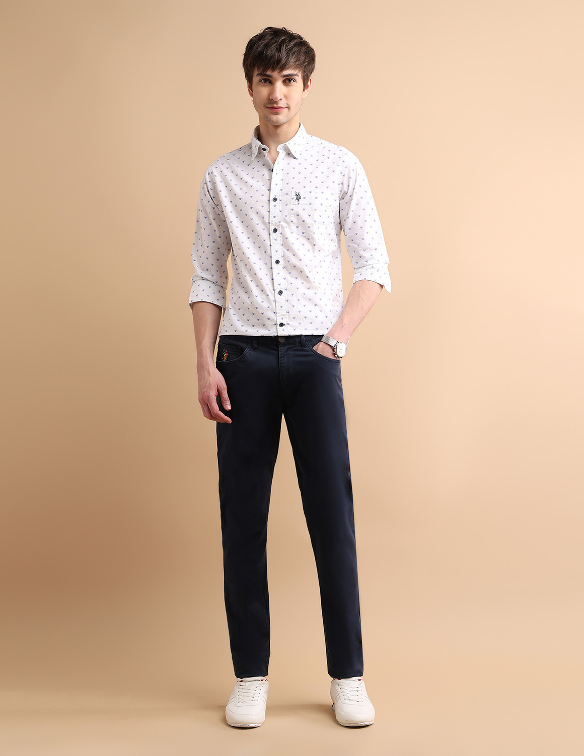 Image of U.S. POLO ASSN. Men Printed Casual White Shirt