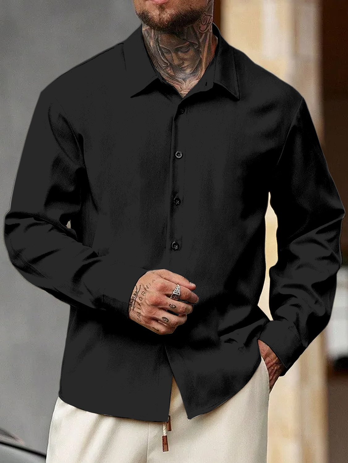 Image of DarkSquare Men Solid Casual Black Shirt
