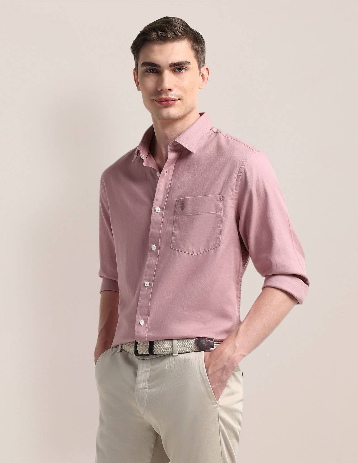 U.S. POLO ASSN. Men Pink Casual Shirt - Image 1