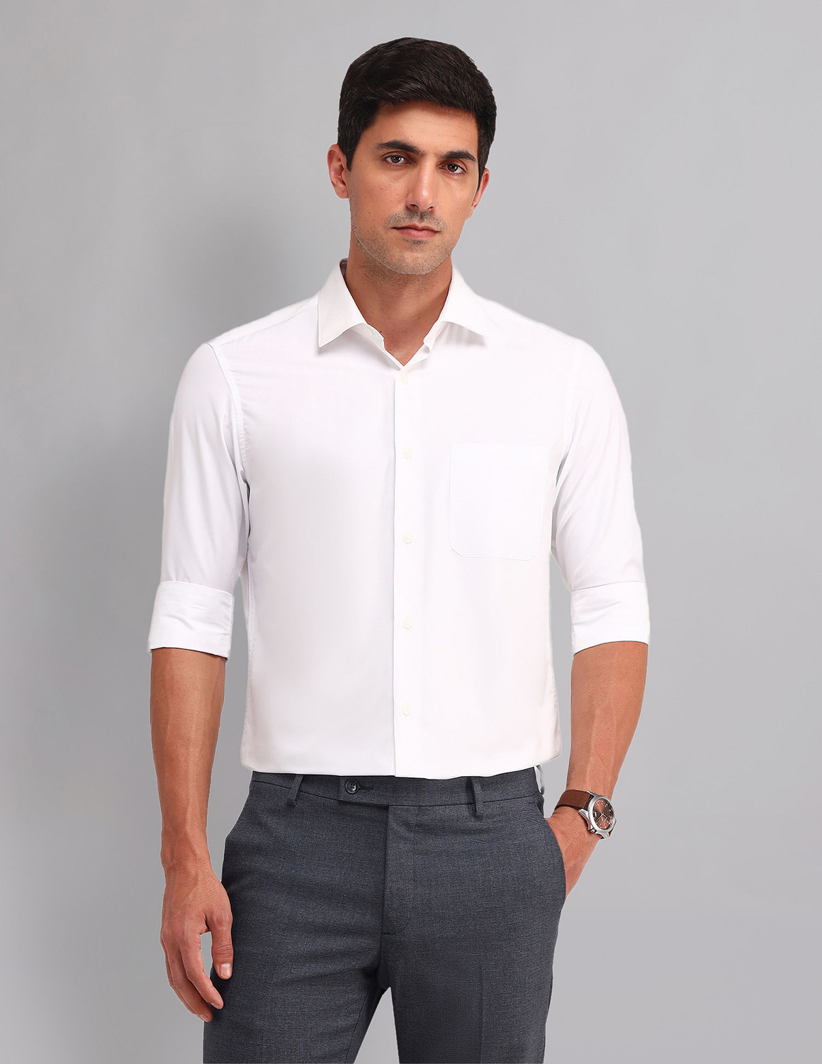 Image of AD by Arvind Men Solid Formal White Shirt