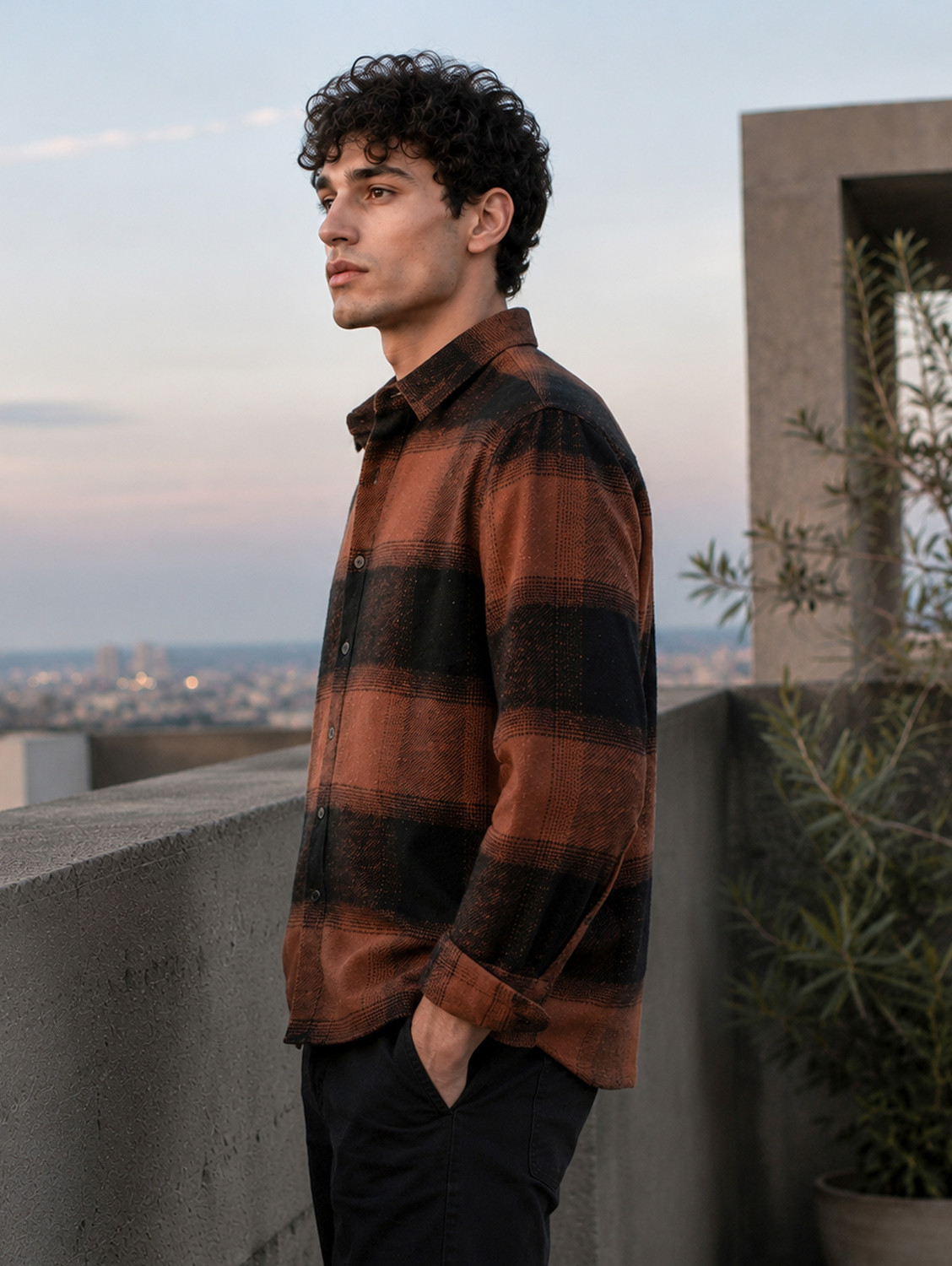 Image of CAHOOT Men Checkered Casual Brown Shirt