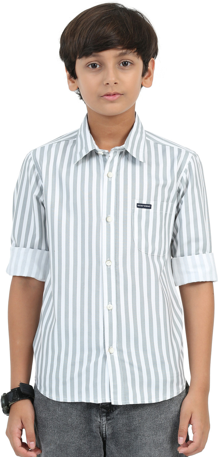 Image of ROCKET SCIENCE Boys Striped Casual Grey Shirt