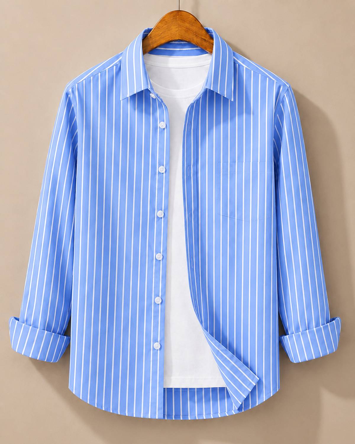 HKV Men Striped Casual Blue, White Shirt