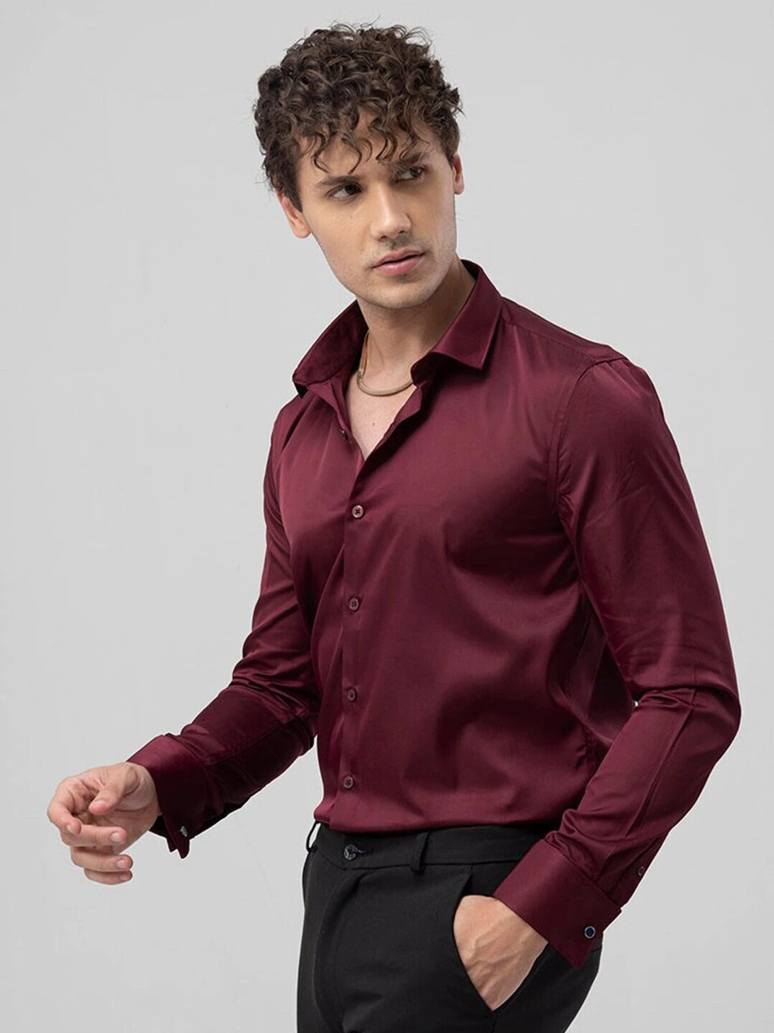 Image of Snitch Men Solid Casual Maroon Shirt