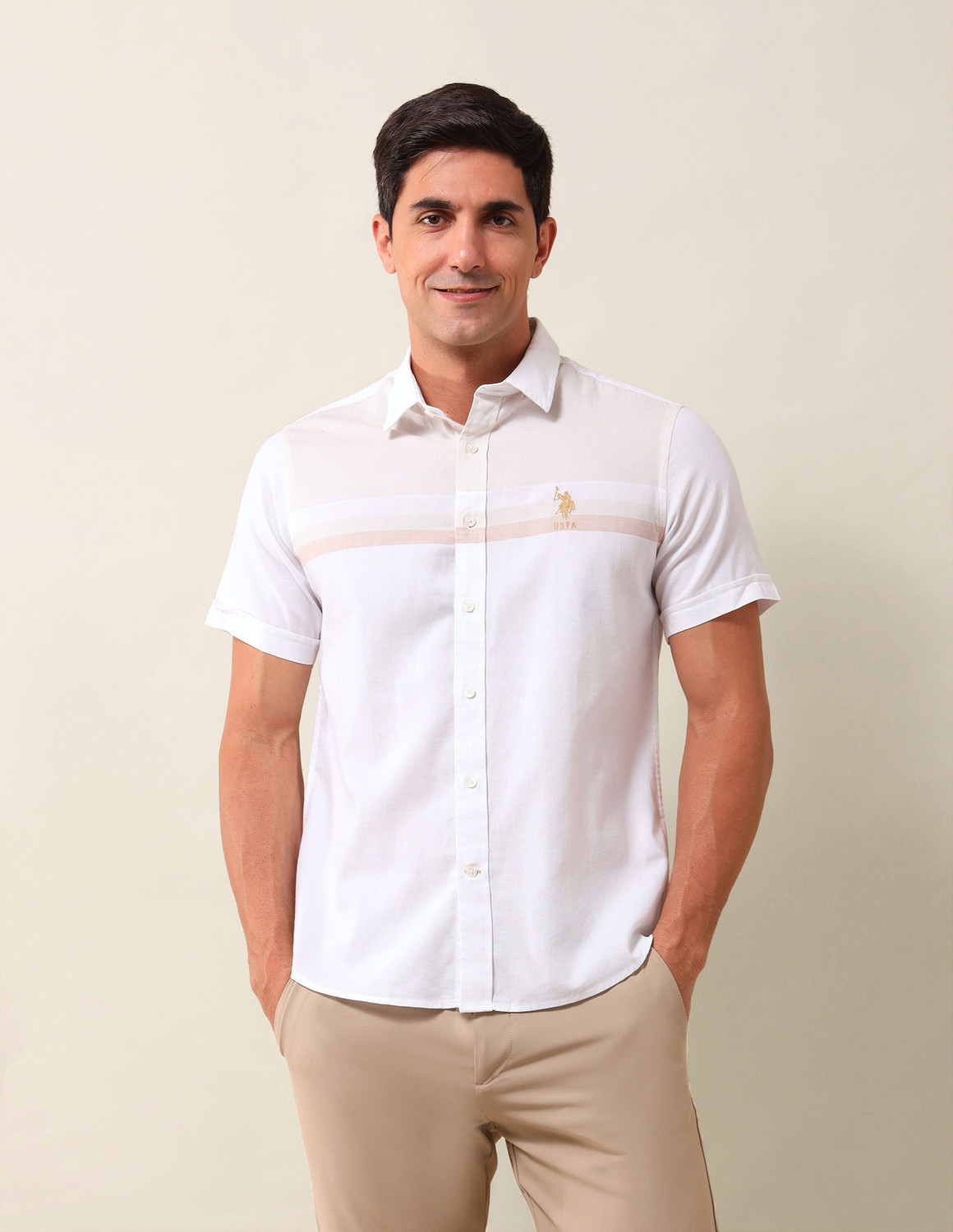Image of U.S. POLO ASSN. Men Solid Casual White Shirt