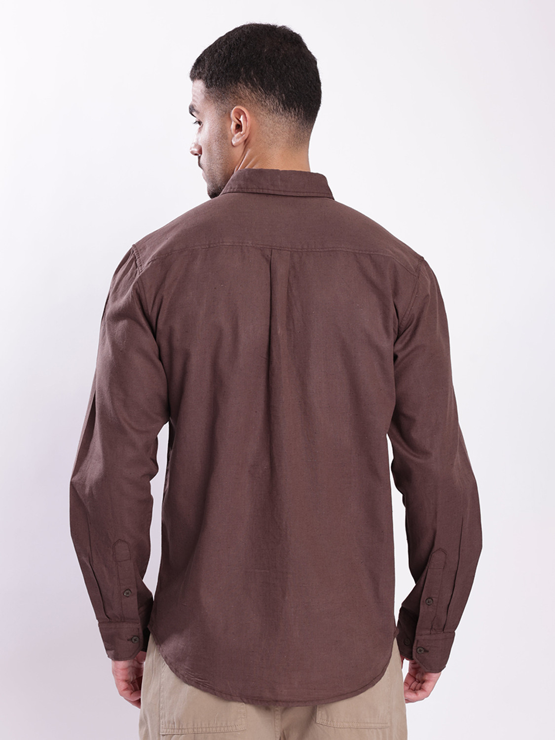 Image of Bene Kleed Men Solid Casual Brown Shirt
