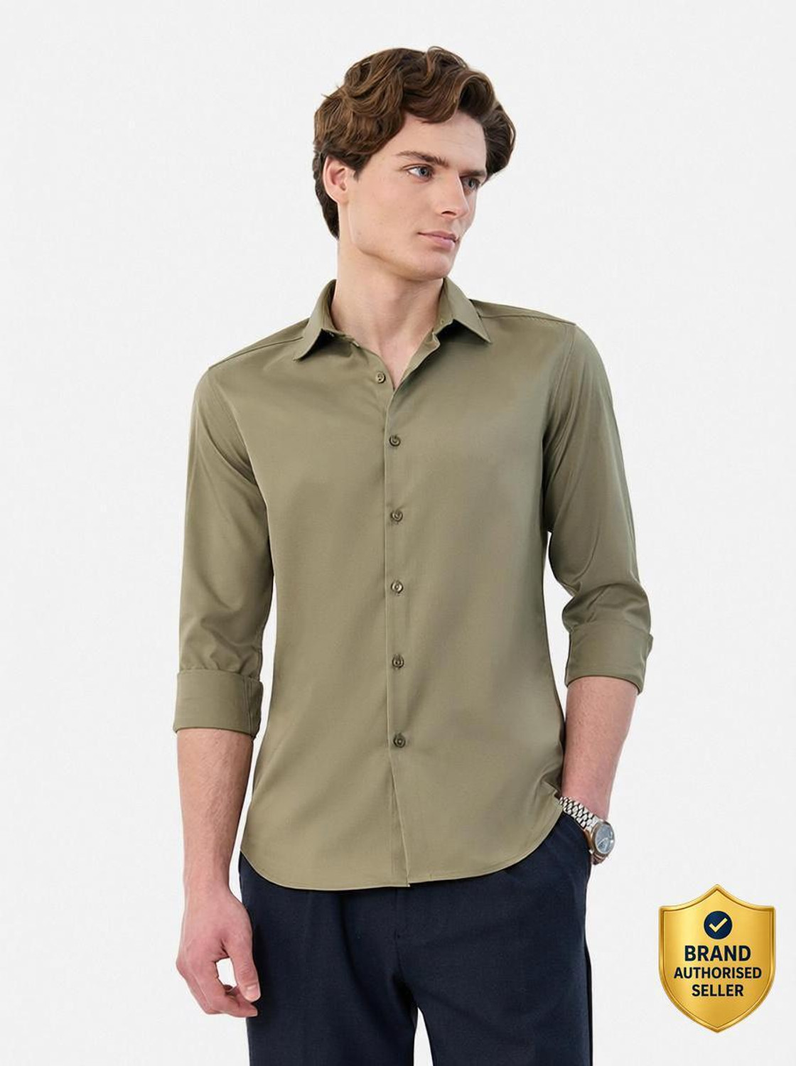 Image of Snitch Men Solid Casual Green Shirt