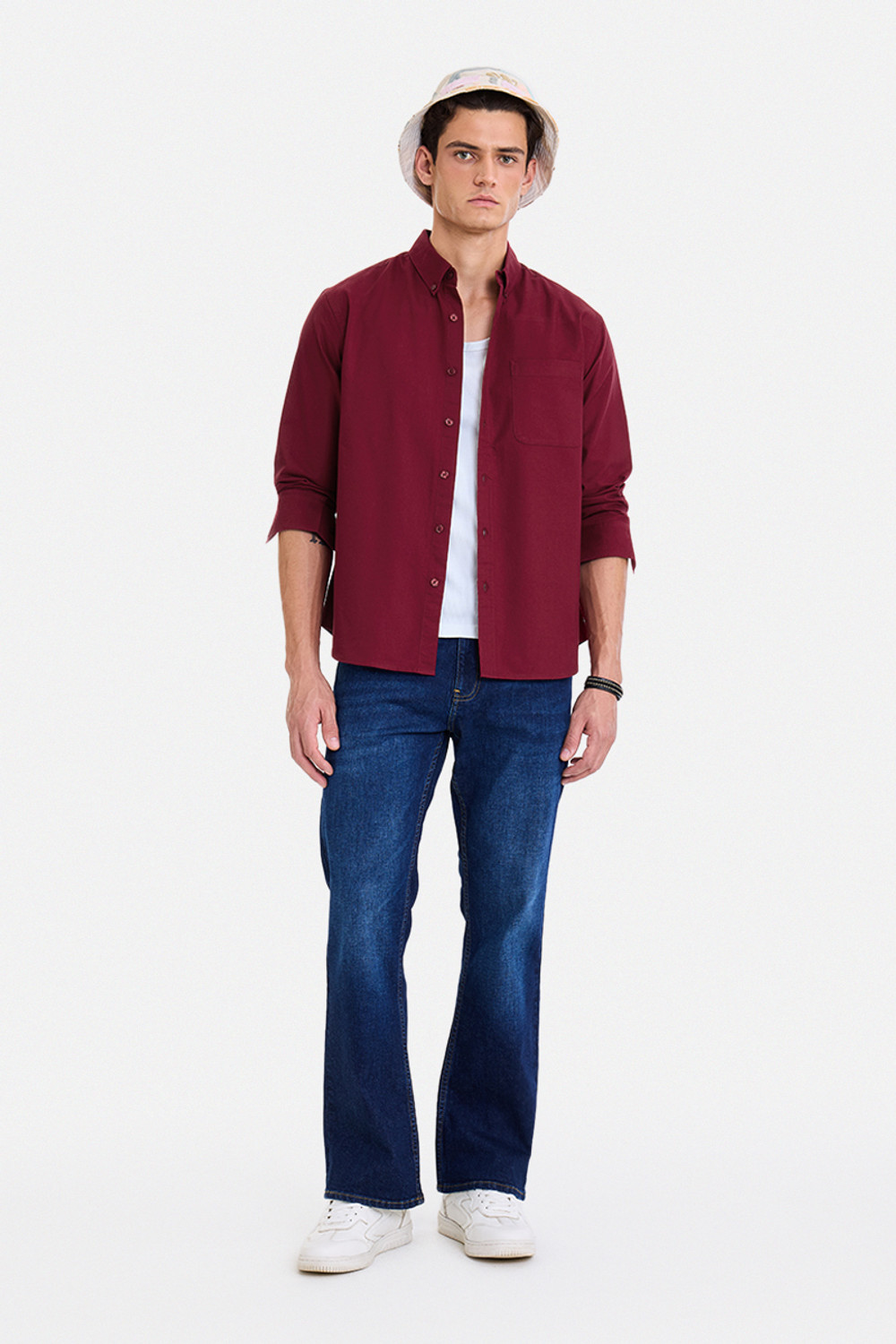 Image of Snitch Men Solid Casual Maroon Shirt
