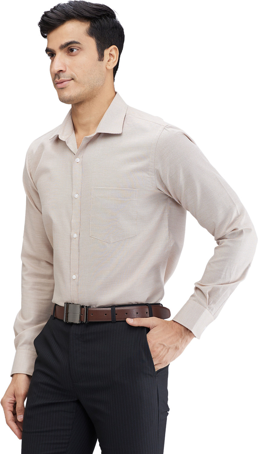 Image of PARK AVENUE Men Self Design Formal Beige Shirt
