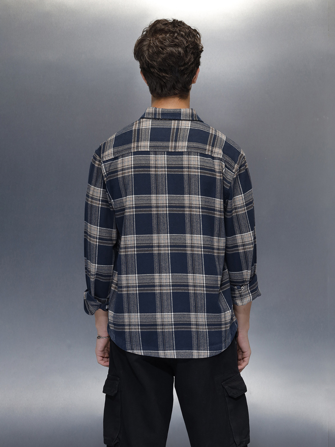 Image of WROGN Men Solid Casual Blue Shirt