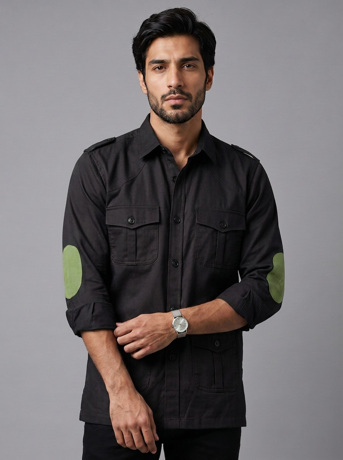Image of KAPTO Men Color Block Casual Black Shirt