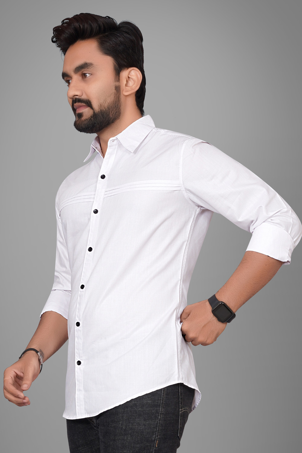 Image of Voroxy Men Solid Casual White Shirt