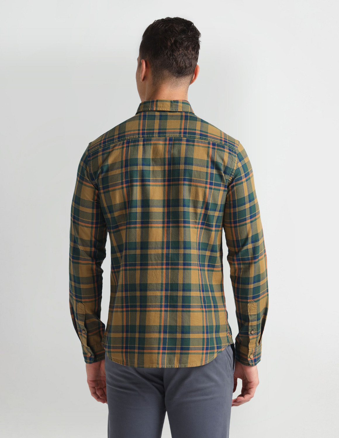 Image of U.S. Polo Assn. Denim Co. Men Checkered Casual Gold Shirt