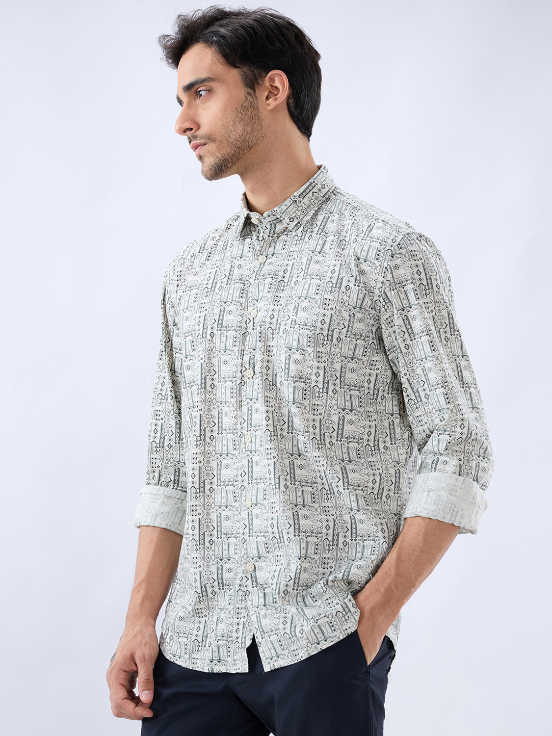 Image of PARX Men Printed Casual Beige Shirt