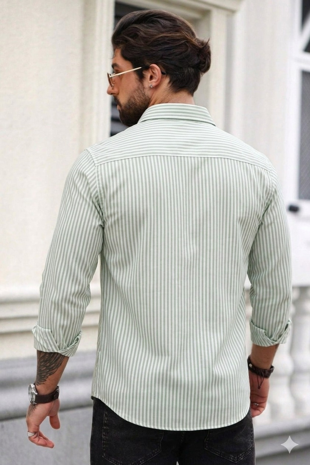Image of METRONAUT Men Striped Casual Light Green Shirt