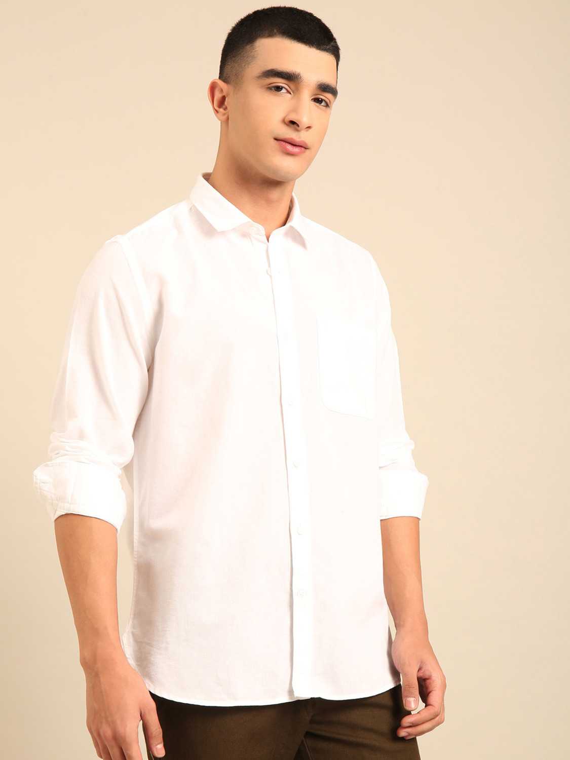 Image of CAVALLO BY LINEN CLUB Men Solid Casual White Shirt