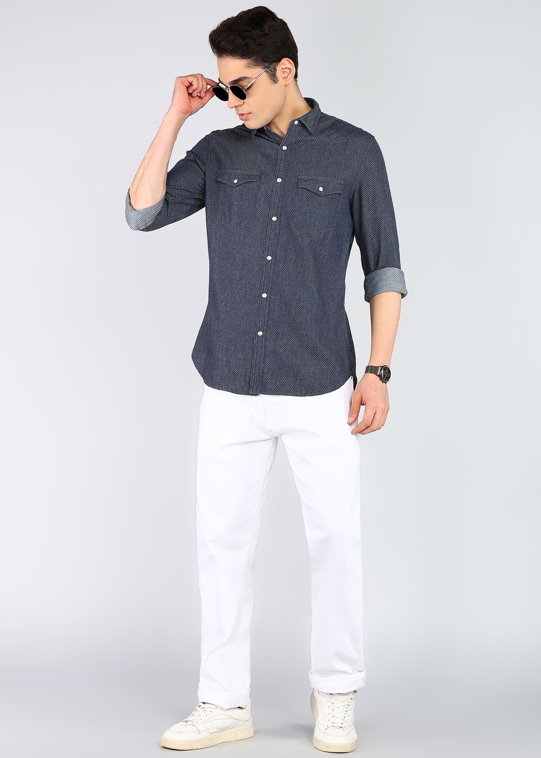 Image of PETER ENGLAND Men Checkered Casual Blue Shirt