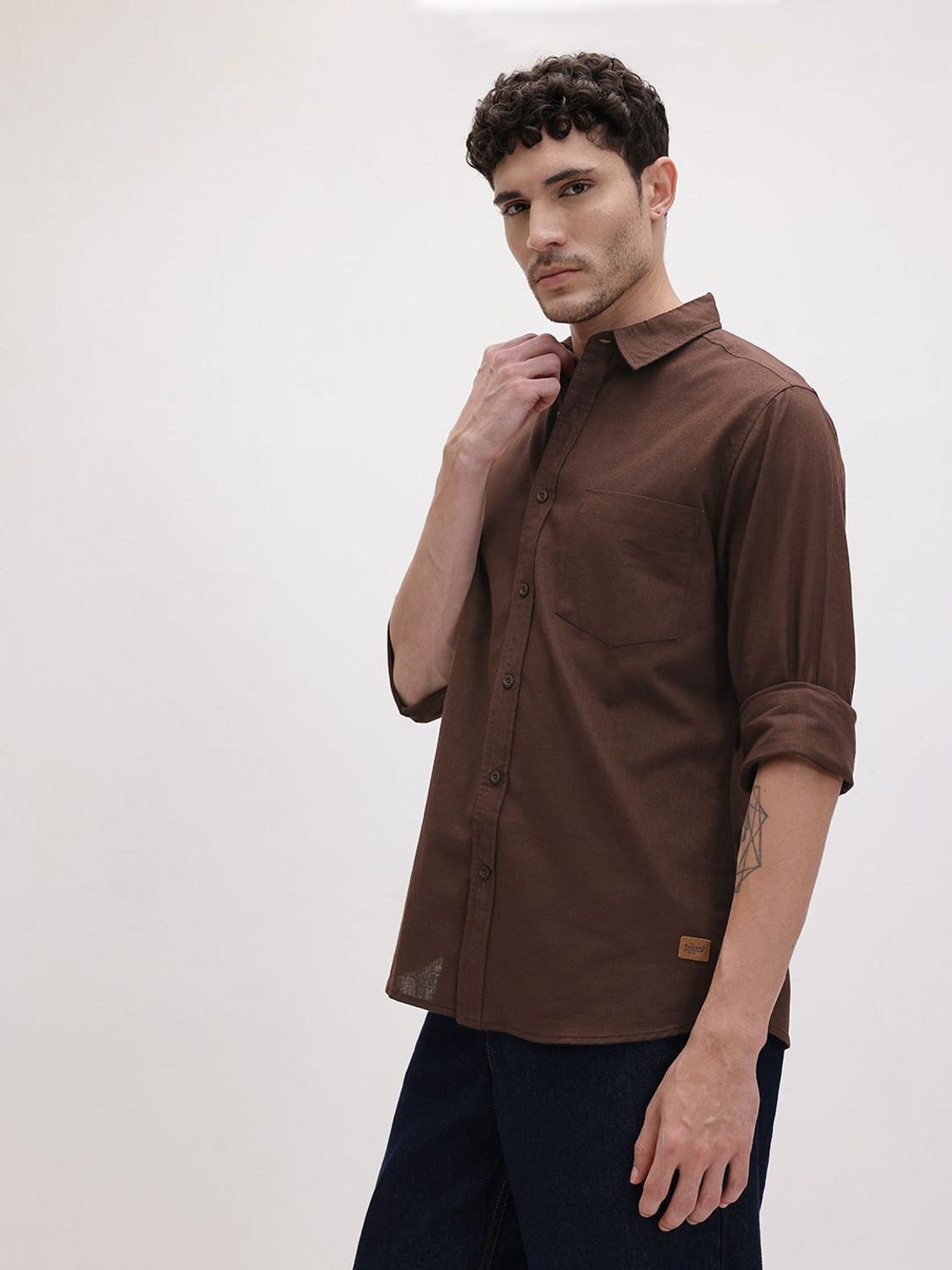 Image of Roadster Men Solid Casual Brown Shirt
