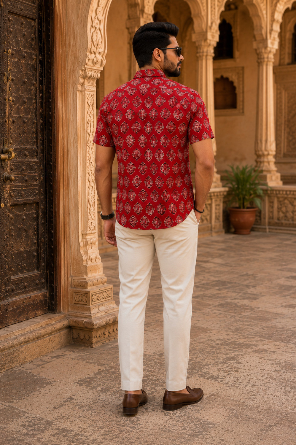 Image of JAIPUR RAJWADA Men Printed Casual Red Shirt