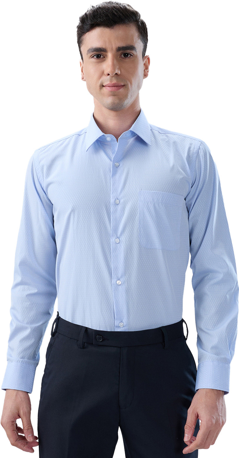 Image of PARK AVENUE Men Solid Casual Blue Shirt