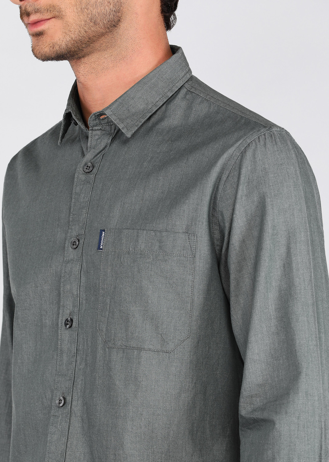 Image of PROVOGUE Men Solid Casual Light Green Shirt