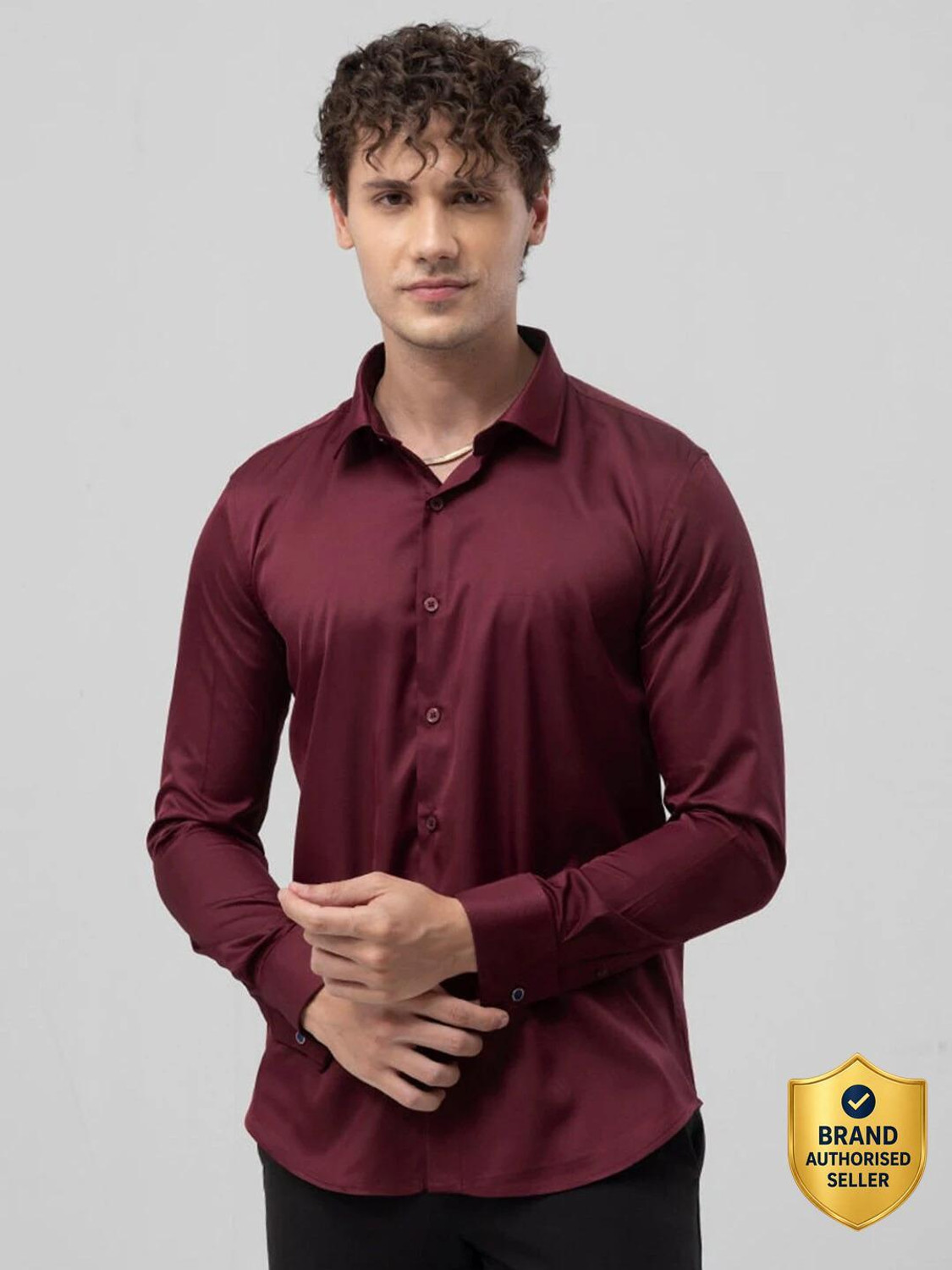 Image of Snitch Men Solid Casual Maroon Shirt
