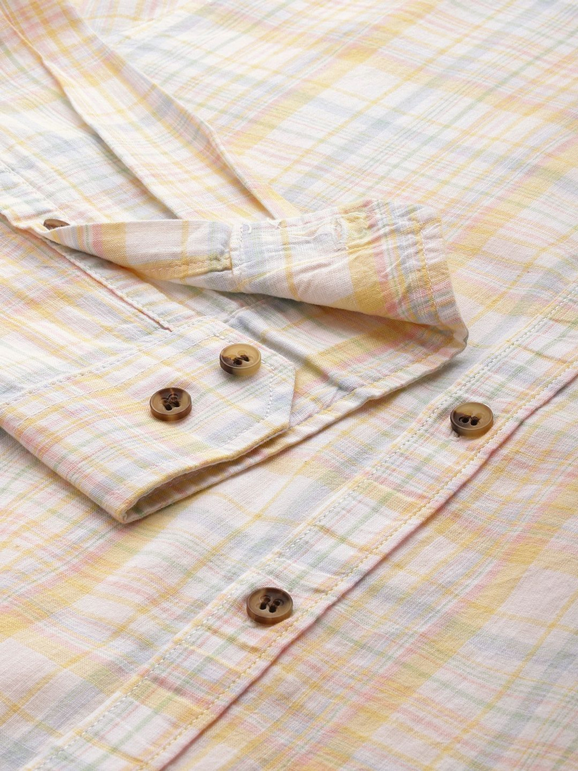 Image of Mast & Harbour Men Checkered Casual Yellow Shirt