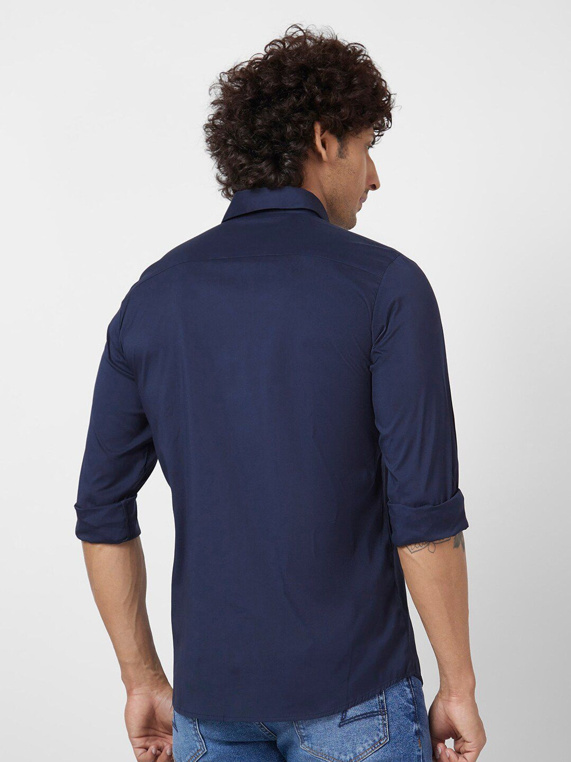 Image of Spykar Men Regular Fit Solid Slim Collar Casual Shirt