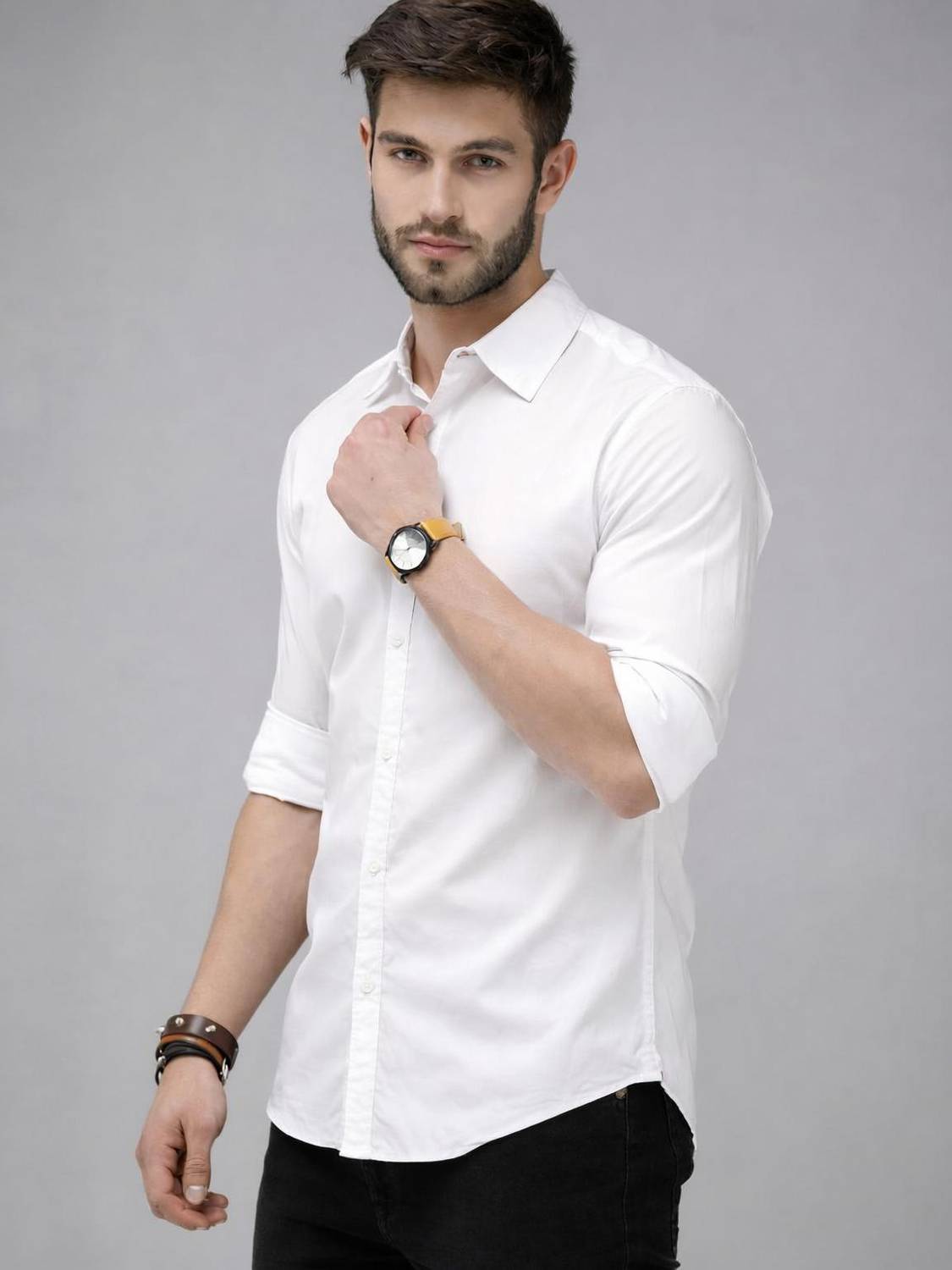 BROCON Men Solid Casual White Shirt