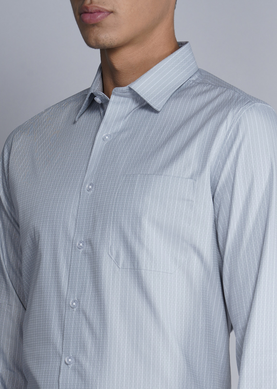 Image of LOUIS PHILIPPE Men Striped Formal Grey Shirt