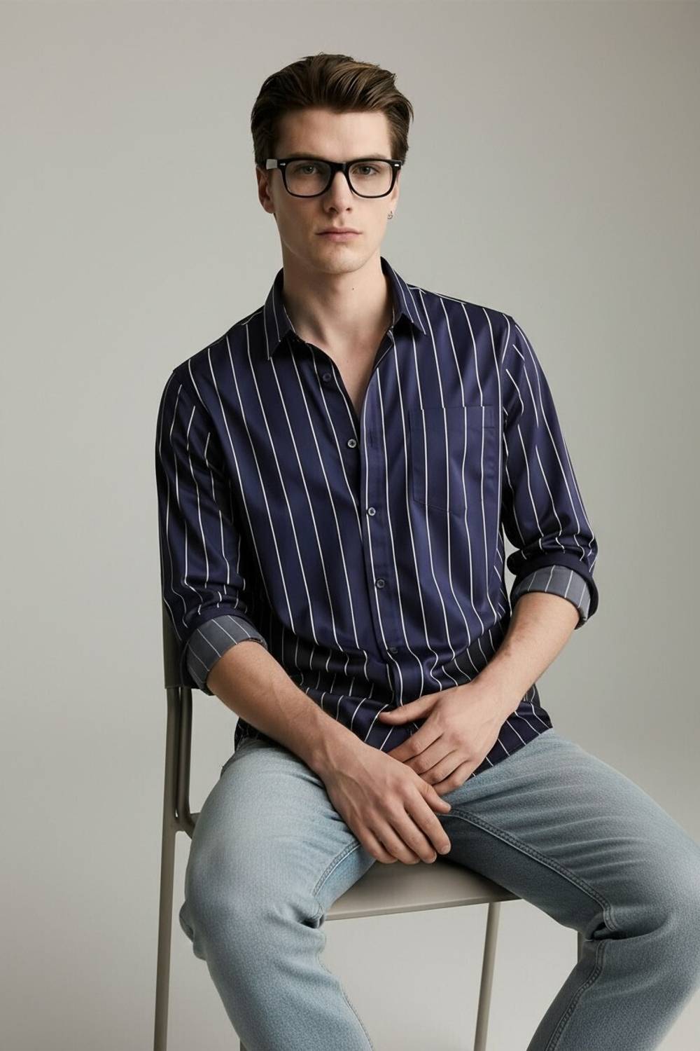 RODEIZ Men Striped Dark Blue, White Shirt - Image 3