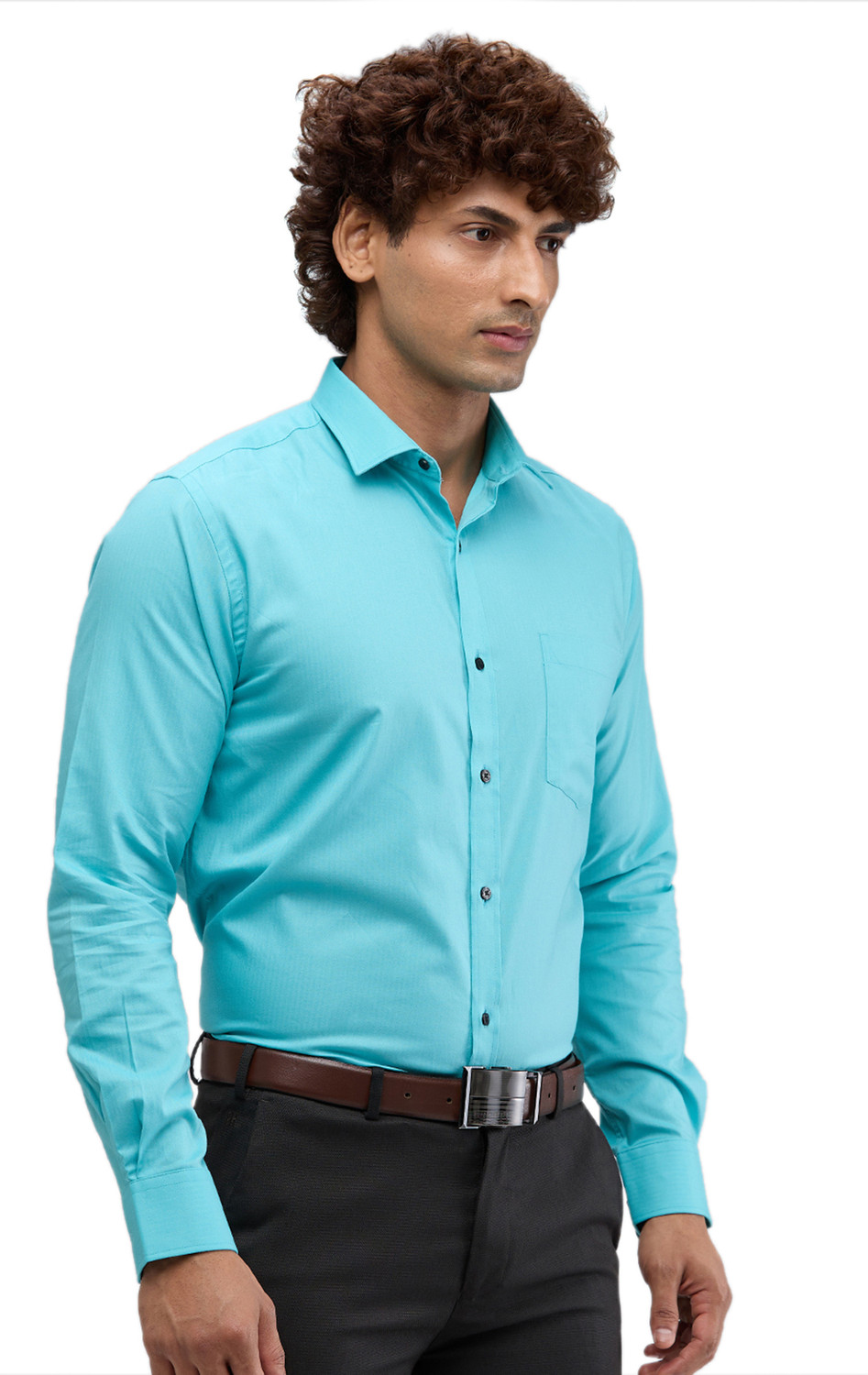 Image of PARK AVENUE Men Self Design Formal Light Blue Shirt